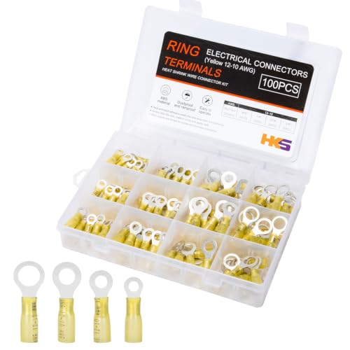 HKS Heat Shrink Ring Connector 100PCS Yellow 12-10 AWG Waterproof