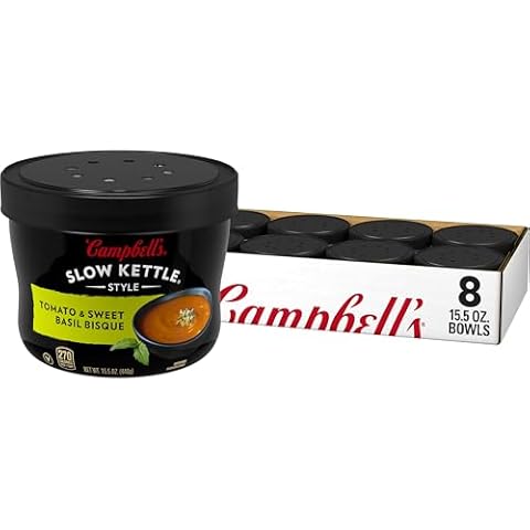 Campbell's Slow Kettle Style Tomato & Sweet Basil Bisque, 15.5 oz Microwavable Bowl (Pack of 8) Cover
