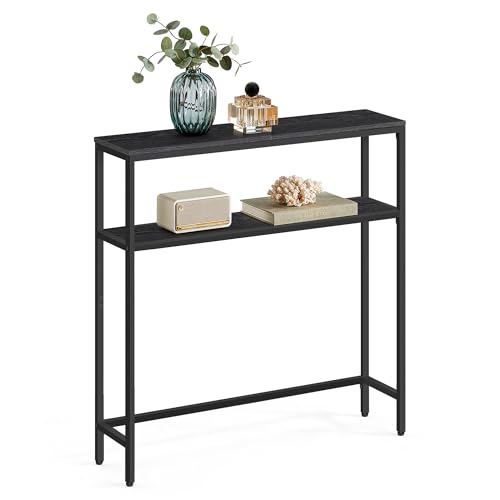 VASAGLE Console Table, 2-Tier Sofa Table, 7.9 x 31.5 x 31.5 Inches, Narrow Entryway Table, Modern Entry Table with 2 Shelves, for Living Room, Bedroom, Marble White and Ink Black ULNT130W59