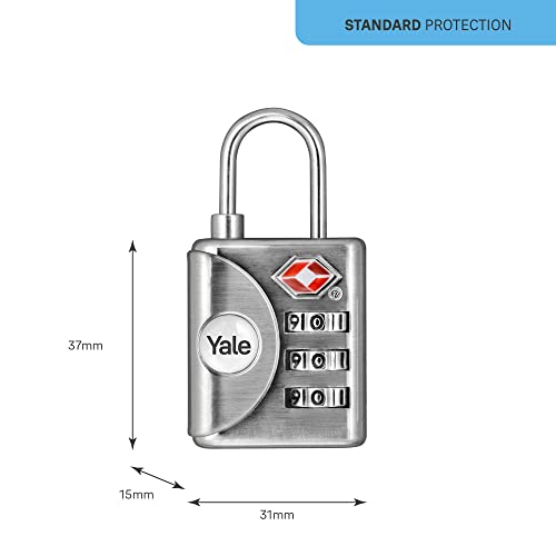 Image of Yale YTP132 Travel Lock TSA Luggage Locks 3 Digit Combination Padlock for Suitcases | Number Lock for Bag | Password Locks for Travel