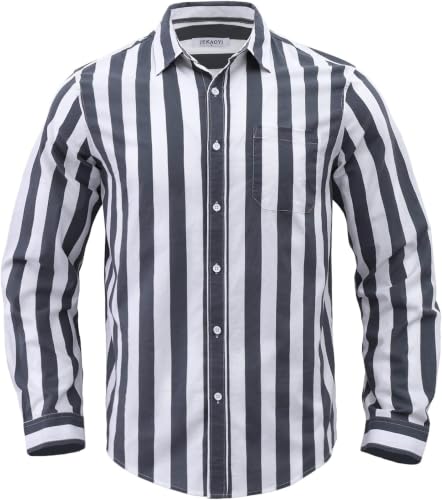 Image of JEKAOYI Mens Button Down Cotton Linen Shirts Casual Long Sleeve Beach Tops