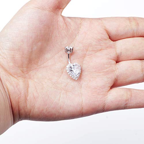 Sllaiss 925 Sterling Silver Heart Belly Button Rings For Women Men Cz Love Navel Barbell Studs Piercing Screw Navel Bars Body Piercing Jewelry 14G #TOP6
