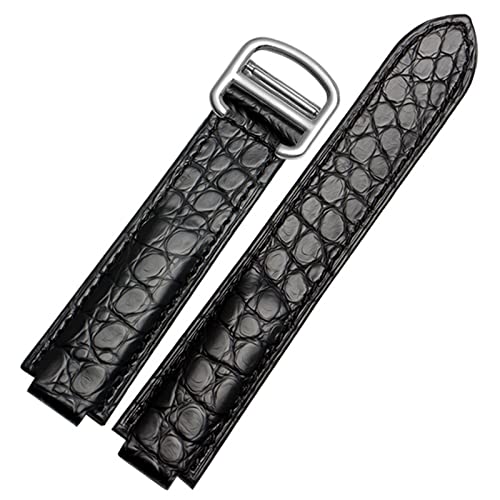 Bracelet de montre en cuir crocodile américain convexe noir 20 mm 21 mm