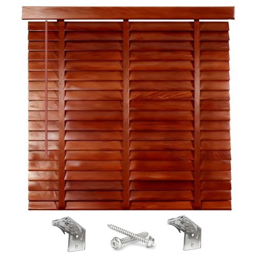 Jalousie Holz Mit Jalousien Reinigungsbürste, 50mm Lamellen Extra Breit Jalousien Fenster Innen, Fensterjalousie Fenster & Tür Blickschutz Jalousie(Dunkelbraun)