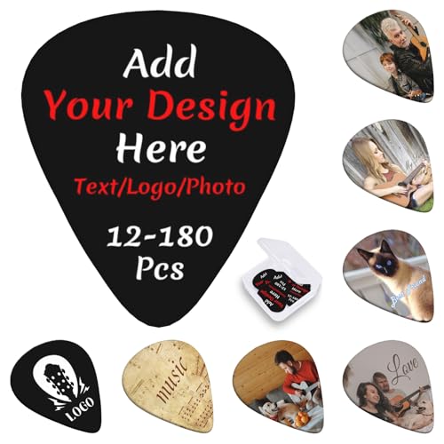 Naispanda Personalisierte Gitarre Picks, 12-180 Pack Personalisierte Foto Gitarren-Plektren, Guitar Picks, Bass-Plektren mit Ihrem Foto/Logo/Text für Gitarrenspieler Männer Frauen Papa