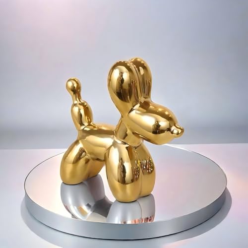 Estatua decorativa de perro globo en cerámica dorada miniatura 6