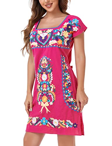 Image of YZXDORWJ Women Mexican Embroidered Dress Ruffle Collar Sleeveless
