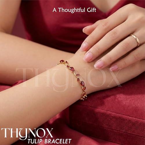 Image of THYNOX Tulip Bracelet for Women Stylish | Gold Plated Crystal Floral Jewellery | Adjustable Chain Wrist for Women & Girls Stylish | Elegant Tulip Bracelet for Women, Party & Daily Wear Accessory