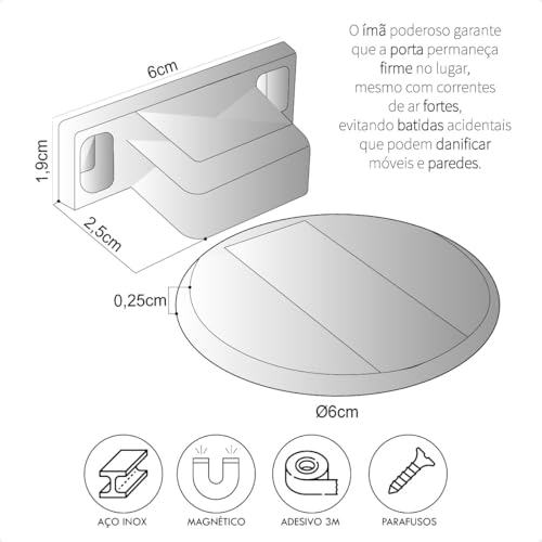 Prende Porta Kit 04 Prendedores De Porta Magnético Redondo Batentes De Porta De Aço Inoxidável Croma