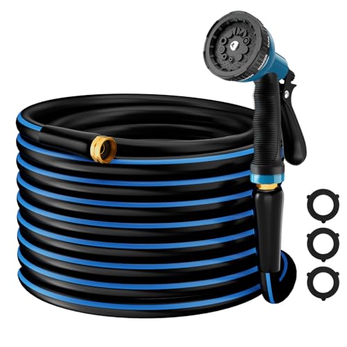 Besiter Heavy Duty Garden Hose 5/8' 50FT: Flexible Rubber Water Hose with 10 Function Sprayer - Leakproof Hose Male to Female Fittings - Durable Hose for Yard, Lawn, Car Wash, Outdoor, Watering