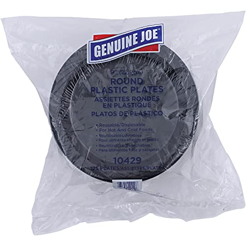 Genuine Joe Round Plastic Black Plates, 9" (Pack Of 125) #TOP2