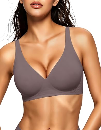 Gailife Deep V Jelly Bras for Women No Underwire Wireless Seamless Push Up Bra Comfort Support Plunge Bralette Full Coverage -GR,S Grey