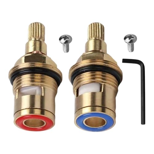 2PCS Solid Brass Ceramic Tap Cartridge 1/4 Turn 20 Spline with Washers (Hot & Cold) - Universal Replacement Cartridges Tap Valve Solid Brass Ceramic with Allen Key