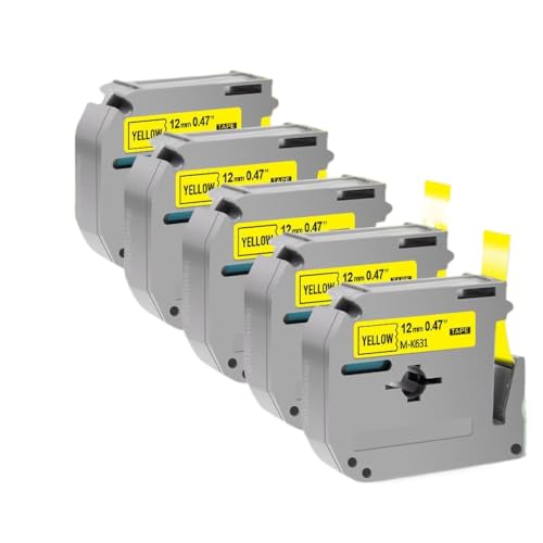 5PK M231�݊����x���e�[�v�J�[�g���b�W12mm for PT70 PT80���x�����[�J�[��MK231 MK221 MK-231 MK-221���f���œ��삵�܂�(5PK Black on Yellow)