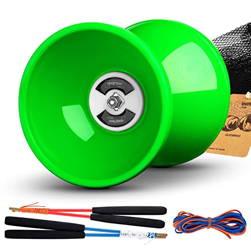 Image of MAGICYOYOPro Triple Bearing Green Diabolo Medium Size 5 inch Chinese Yoyo Toy with 2 Pair Carbon Sticks+ 2 Extra Strings +1 Net Bag, High Performance Chinese Yoyo Diabolo Skill Toy