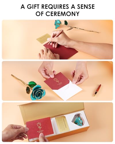 Image of 24K Gold Dipped Preserved Real Rose, Deluxe Keepsake, Turquoise