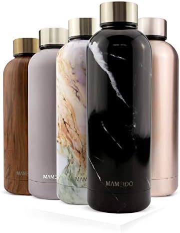 MAMEIDO Metal Water Bottle 500ml, 750ml & 1l - Leak-Proof Insulated Water Bottle. BPA Free Water Bottle Stainless Steel, Thermos Flask (Pearl Marble Gold, 0,5l)