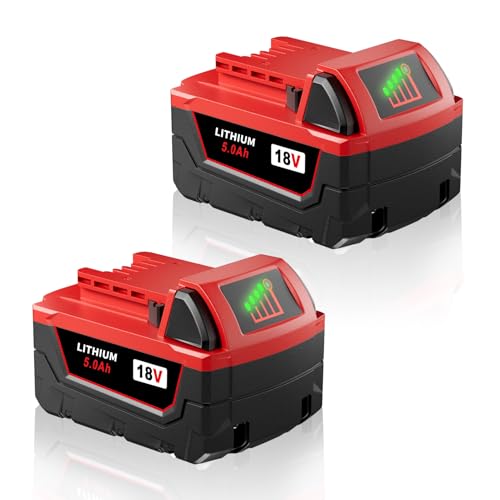 2 Pack 18V 5.0Ah Li-Ion Battery Replacement for Milwaukee 18V Battery 48-11-2401 48-11-1890 48-11-1880 48-11-1852 48-11-1840 Compatible with Milwaukee 18V Power Tools 2695-24, 2697-22CT