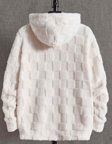 Men's Letter Embroidery Textured Drop Shoulder Fuzzy Hoodie, Casual Fashion Long Sleeve Hooded Sweatshirt3