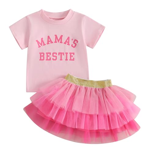 Image of Kayotuas Toddler Girl Summer Clothes Big Sister Outfit Letter Short Sleeve T-shirt Layered Tutu Skirt Set Cute Birthday Dress