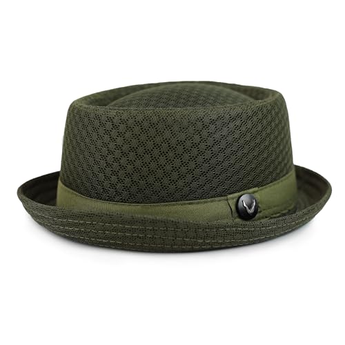 The Hat Depot Light Weight Classic Soft Cool Mesh Porkpie hat (S/M, Olive)