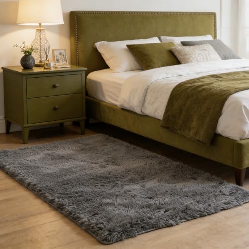 Tapis de salon gris 130x100 cm à poils longs et doux pour chambre - 2