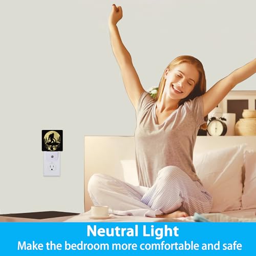 Image of Bigfoot Night Lights Plug into Wall Forest Moon Night Lights Dusk to Dawn Sensor Led Lamp for Women Men,Led Lights for Stairway /Hallway /Bedroom,0.5W