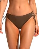 Zmart Women’s Tie Side Bikini Bottoms - Low Rise Bathing Suit Moderate Cheeky String Swimsuit Bottoms Brown M