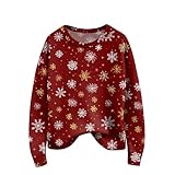 Jersey de punto de Navidad para mujer, sudadera barata de manga larga, reno, flores, camiseta de punto de ropa, impresión intermitente, elegante, elegante, copo de nieve, holgado, recto, túnica, Vino