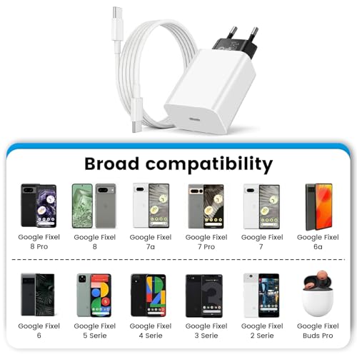 Cargador rápido USB C 30W compatible con Google Pixel 10 9 8 Pro Fold cable Tipo C 1m 5