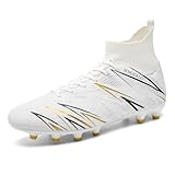 LAZAZAFI Men's Football Boots Outdoor Spike Cleats Soccer Shoes Women's Astro Turf Trainers Professional Athletics Sneakers Teenager Competition Sport Futsal Shoes White UK4