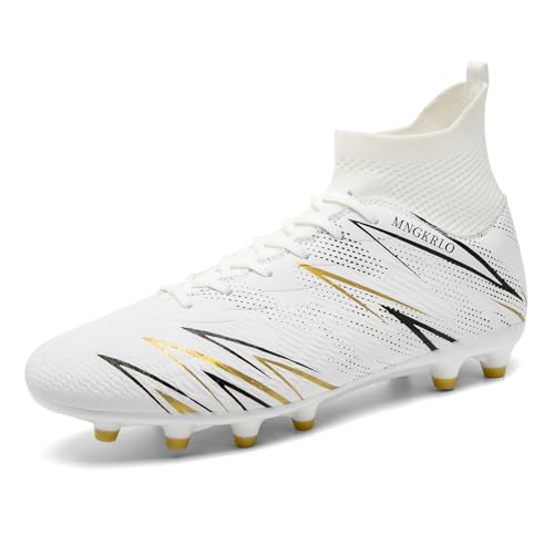 Image of LAZAZAFI Men's Football Boots Outdoor Spike Cleats Soccer Shoes Women's Astro Turf Trainers Professional Athletics Sneakers Teenager Competition Sport Futsal Shoes White UK3.5