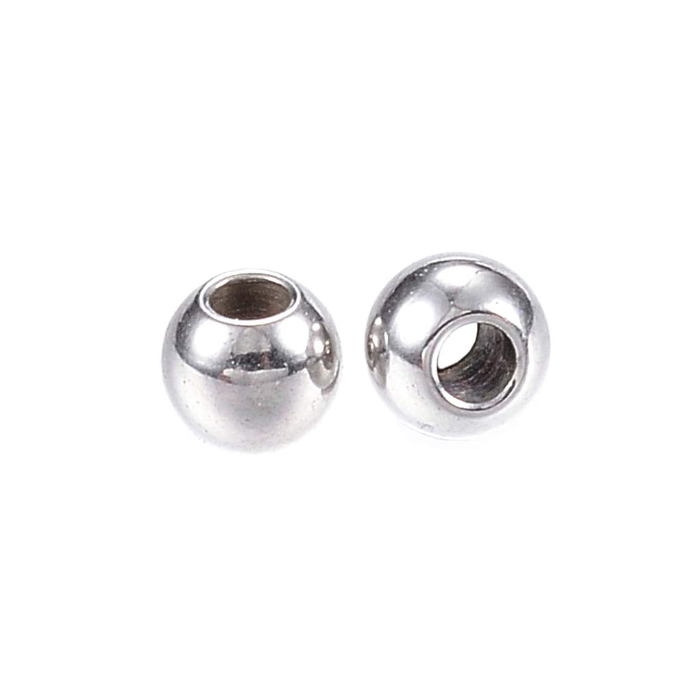 Cheriswelry 100pcs Round 3mm Metal Beads 304 Stainless Steel Loose Spacer Tiny Small Smooth for DIY Beaded Bracelet Jewellery Crafts Making Hole:1mm