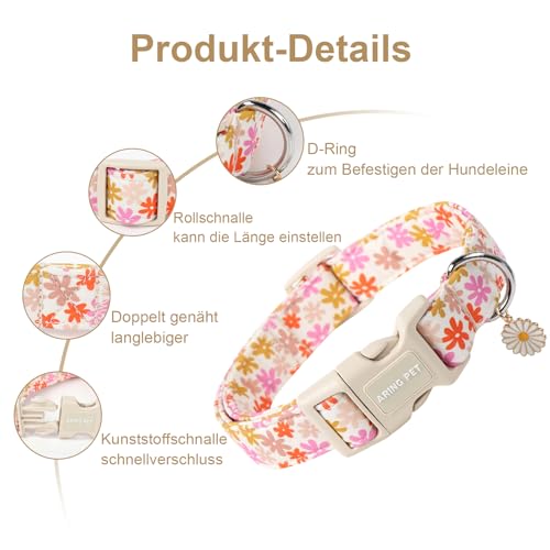 ARING PET Sommer Hundehalsband, Hundehalsband mit Bunten Blumen Bedruckt, Baumwolle Blume Halsband mit Quick Release Kunststoffschnalle für Jungen und Mädchen Hunde