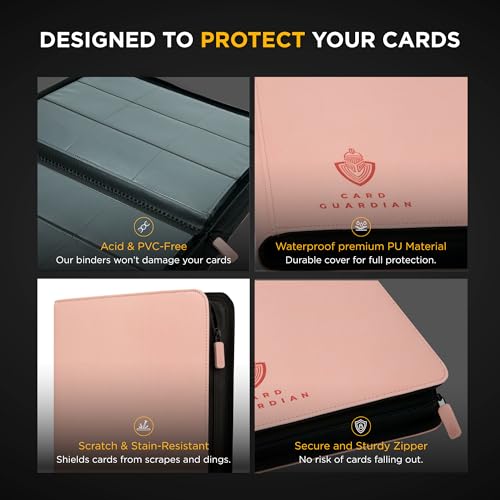 Image of Card Guardian - 9 Pocket Premium Binder with Zipper for 360 Cards Trading Card Games TCG (Pink) - Side Loaded Pockets - Compatible with Yugioh Cards MTG Binder Sports Card Binder