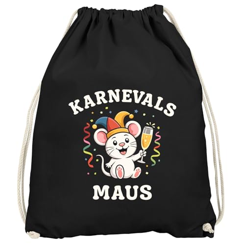 MoonWorks Turnbeutel - Comic Karnevalsmaus - Accessoires Fasching Gadgets Spruch lustig Faschingsartikel Tasche Gymbag Schwarz unisize