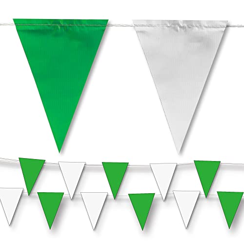 NACARUM Green & White Pennant Banner Flags | OSHA 500lb Rated | Strand Fade Resistant 【102FT】