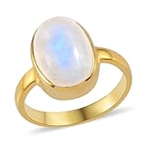 Moonstone Ring, 18K Gold Minimalist Statement Ring, Oval Cut Rainbow Moonstone Ring, Engagement Gift, Valentine day jewelry, Natural Genuine Gemstone Ring (Moonstone, 8)