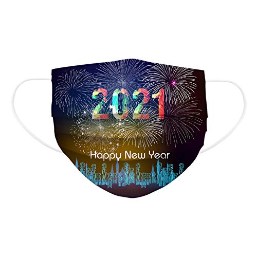 ZQP BEUU 50PCS Adult Outdoor Gear, 2021 Happy New Year Disposable 3-Ply Disposable Face Mack Face Covering Bandana for Outdoor