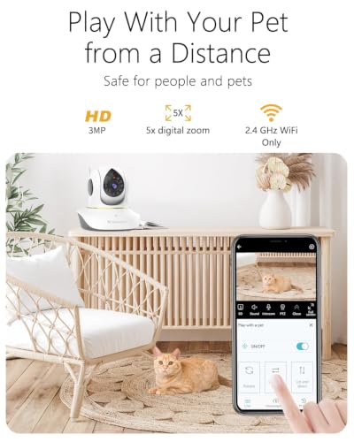 Image of VSTARCAM 3MP Pet Cameras, Security Camera Indoor, Interactive Cat /Pet Camera with Phone App, 2.4GHz with IR Night Vision, AI Motion Tracking, 2-Way Audio, 24 /7 Cloud & SD Card Storage