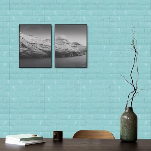 Image of 20 Pack Blue Self-Adhesive Waterproof PE Foam 3D Wall Panels 4mm Thickness Wallpaper Sticker for Bathroom, Living Room, and Home Decoration, 70 x 77cm, Appx. 5.8 Sq Feet.