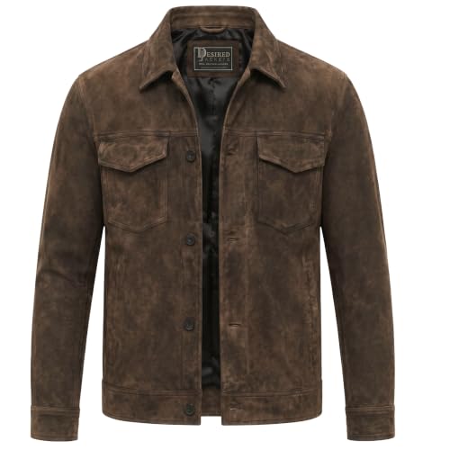 Image of Men's Suede Leather Jacket Real Lambskin Suede Casual Leather Jackets For Men Suede Trucker Coat for Mens