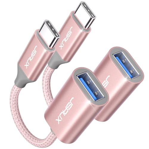 Image of JSAUX USB C to USB 3.0 Adapter [2 Pack], USB C Male to USB Female OTG Cable Adapter Compatible with MacBook Pro /Air, iPhone 17 Pro Max /iPhone Air /16e /16 /15 Series, Samsung Galaxy S25 /S24 /S23-Pink