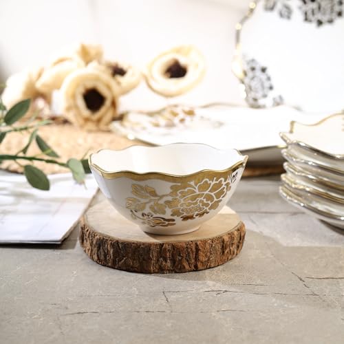 Image of Timeless Elegance Gold Plated 18 Piece Dinner Set for 6 | Premium White & Gold Porcelain Crockery Set with Scalloped Rim | 6 Dinner Plates, 6 Quarter Plates & 6 Veg Bowls (DSS03)