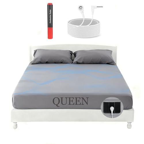 Queen Size Grounding Fitted Sheet - 12% Silver Fiber 88% Organic Cotton, Earthing Sheet with Ground...