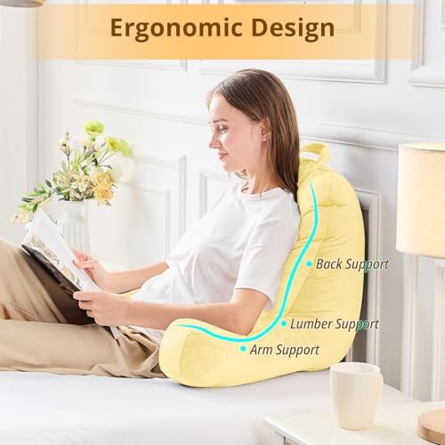 Image of Sasttie Reading Pillow for Bed, Back Pillow for Sitting Up, Light Yellow