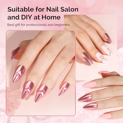 Image of MelodySusie Pink Chrome Nail Powder for Gel Nails,Metallic Mirror Effect Pigment Stylish Fine Glitter for Home DIY Salon Use