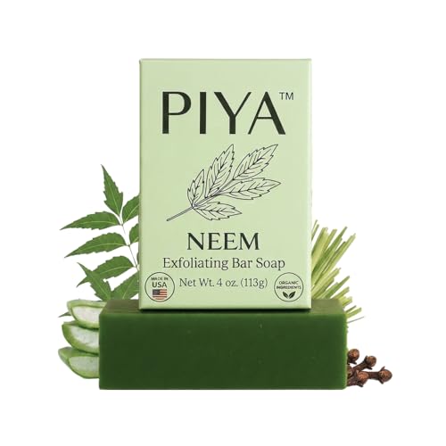 Piya Neem Exfoliating Bar Soap Purifying Face & Body Cleanser with Neem Clove Charcoal and Shea Butter (Pack of 1)