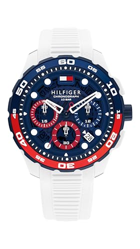 Image of Tommy Hilfiger TH-Regatta Men's Chronograph Quartz Watch - 44mm Stainless Steel Case, Rotating Bezel, Silicone Strap, Nautical- Inspired Sport Style, Gift for Him