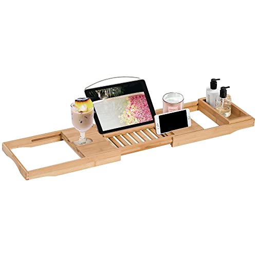 HOMCOM Bamboo Bath Caddy Tray